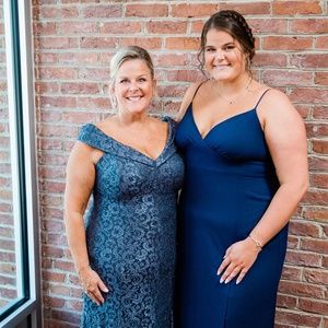 R & M Richards Off-the-Shoulder Floral Lace Mermaid Gown